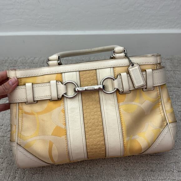 Coach Y2K butter yellow Signature Double Handle Handbag satchel horsebit - Picture 3 of 14